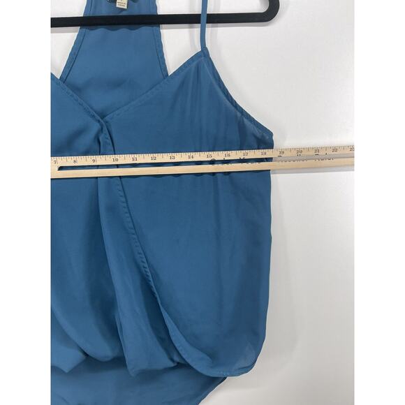 Lily White Cami Top Chiffon Wrap High Low Navy Blue Camisole Women's Sz L Blouse - Picture 7 of 8